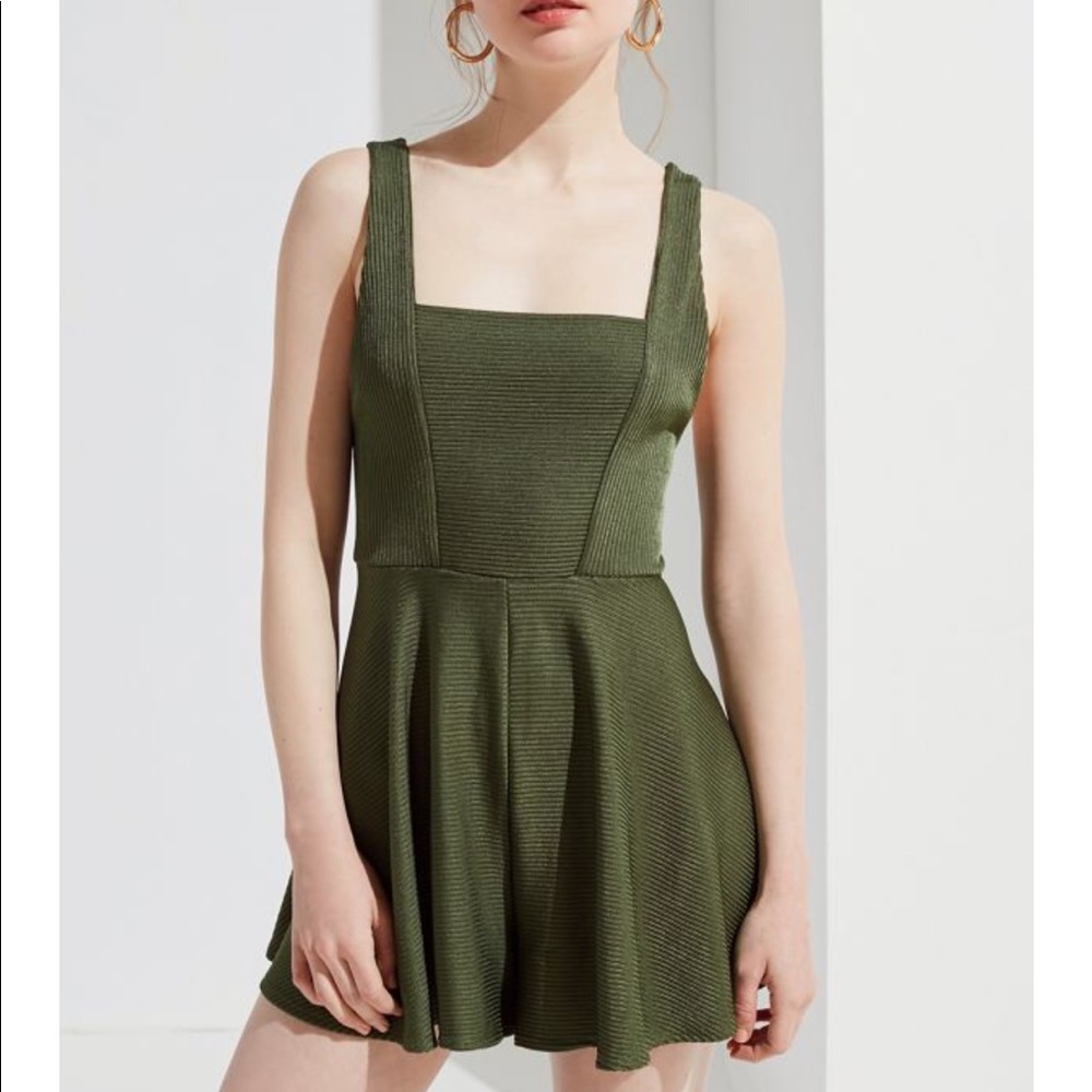 UO Square-Neck Ribbed Knit Romper